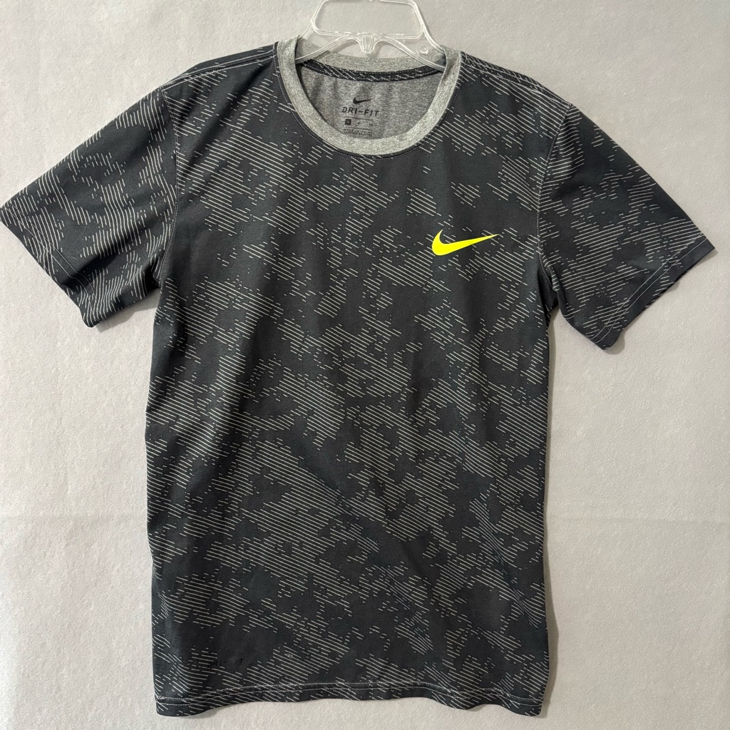 Nike Black And Gray Short Sleeve Tee With Neon Swoosh